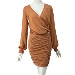 Anthropologie SUNDRY Surplice Ruched Dress orange